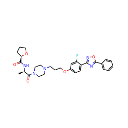 C[C@@H](NC(=O)[C@H]1CCCO1)C(=O)N1CCN(CCCOc2ccc(-c3noc(-c4ccccc4)n3)c(F)c2)CC1 ZINC000027733165