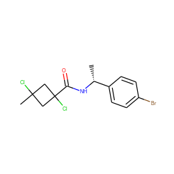 C[C@@H](NC(=O)C1(Cl)CC(C)(Cl)C1)c1ccc(Br)cc1 ZINC000103205775