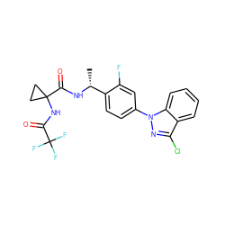 C[C@@H](NC(=O)C1(NC(=O)C(F)(F)F)CC1)c1ccc(-n2nc(Cl)c3ccccc32)cc1F ZINC000072108913