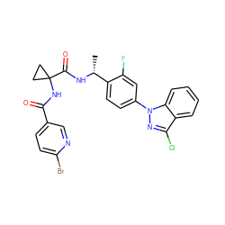 C[C@@H](NC(=O)C1(NC(=O)c2ccc(Br)nc2)CC1)c1ccc(-n2nc(Cl)c3ccccc32)cc1F ZINC000072110883