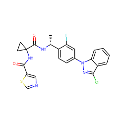 C[C@@H](NC(=O)C1(NC(=O)c2cncs2)CC1)c1ccc(-n2nc(Cl)c3ccccc32)cc1F ZINC000072111152