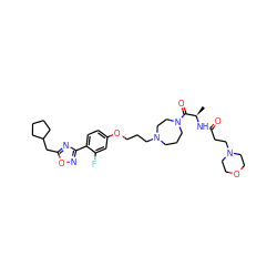 C[C@@H](NC(=O)CCN1CCOCC1)C(=O)N1CCCN(CCCOc2ccc(-c3noc(CC4CCCC4)n3)c(F)c2)CC1 ZINC000027739678