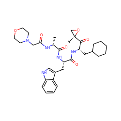 C[C@@H](NC(=O)CN1CCOCC1)C(=O)N[C@@H](Cc1c[nH]c2ccccc12)C(=O)N[C@@H](CC1CCCCC1)C(=O)[C@@]1(C)CO1 ZINC000299825747