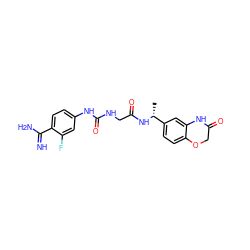 C[C@@H](NC(=O)CNC(=O)Nc1ccc(C(=N)N)c(F)c1)c1ccc2c(c1)NC(=O)CO2 ZINC000013489427