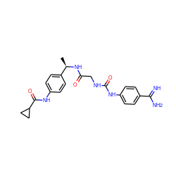 C[C@@H](NC(=O)CNC(=O)Nc1ccc(C(=N)N)cc1)c1ccc(NC(=O)C2CC2)cc1 ZINC000027196405