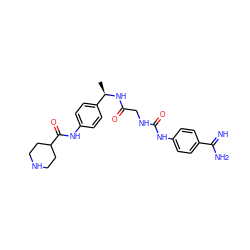 C[C@@H](NC(=O)CNC(=O)Nc1ccc(C(=N)N)cc1)c1ccc(NC(=O)C2CCNCC2)cc1 ZINC000027194531