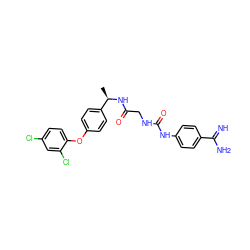 C[C@@H](NC(=O)CNC(=O)Nc1ccc(C(=N)N)cc1)c1ccc(Oc2ccc(Cl)cc2Cl)cc1 ZINC000027200602