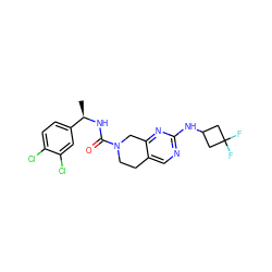 C[C@@H](NC(=O)N1CCc2cnc(NC3CC(F)(F)C3)nc2C1)c1ccc(Cl)c(Cl)c1 ZINC001772579621