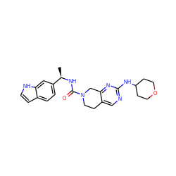 C[C@@H](NC(=O)N1CCc2cnc(NC3CCOCC3)nc2C1)c1ccc2cc[nH]c2c1 ZINC000169326249