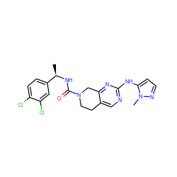 C[C@@H](NC(=O)N1CCc2cnc(Nc3ccnn3C)nc2C1)c1ccc(Cl)c(Cl)c1 ZINC000202125124