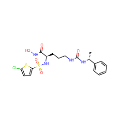 C[C@@H](NC(=O)NCCC[C@@H](NS(=O)(=O)c1ccc(Cl)s1)C(=O)NO)c1ccccc1 ZINC000026185428