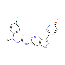 C[C@@H](NC(=O)Nc1cc2[nH]nc(-c3ccc(=O)[nH]c3)c2cn1)c1ccc(F)cc1 ZINC000261183134