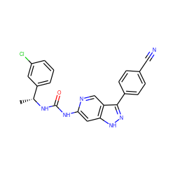 C[C@@H](NC(=O)Nc1cc2[nH]nc(-c3ccc(C#N)cc3)c2cn1)c1cccc(Cl)c1 ZINC000205430630