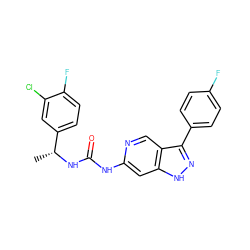 C[C@@H](NC(=O)Nc1cc2[nH]nc(-c3ccc(F)cc3)c2cn1)c1ccc(F)c(Cl)c1 ZINC000205426888