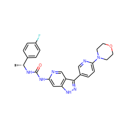 C[C@@H](NC(=O)Nc1cc2[nH]nc(-c3ccc(N4CCOCC4)nc3)c2cn1)c1ccc(F)cc1 ZINC000261089383