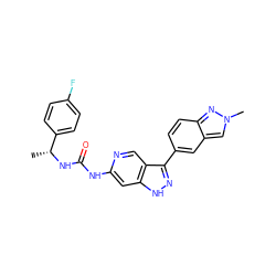 C[C@@H](NC(=O)Nc1cc2[nH]nc(-c3ccc4nn(C)cc4c3)c2cn1)c1ccc(F)cc1 ZINC000205425342