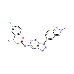 C[C@@H](NC(=O)Nc1cc2[nH]nc(-c3ccc4nn(C)cc4c3)c2cn1)c1cccc(Cl)c1 ZINC000205450710