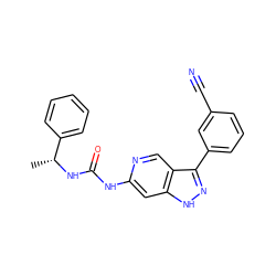 C[C@@H](NC(=O)Nc1cc2[nH]nc(-c3cccc(C#N)c3)c2cn1)c1ccccc1 ZINC000261157541