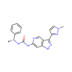 C[C@@H](NC(=O)Nc1cc2[nH]nc(-c3ccn(C)n3)c2cn1)c1ccccc1 ZINC000261179743