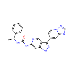 C[C@@H](NC(=O)Nc1cc2[nH]nc(-c3ccn4ncnc4c3)c2cn1)c1ccccc1 ZINC000261192004