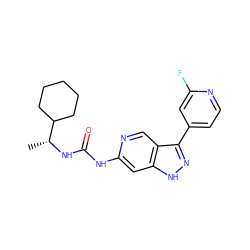 C[C@@H](NC(=O)Nc1cc2[nH]nc(-c3ccnc(F)c3)c2cn1)C1CCCCC1 ZINC000261189930