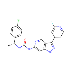 C[C@@H](NC(=O)Nc1cc2[nH]nc(-c3ccnc(F)c3)c2cn1)c1ccc(Cl)cc1 ZINC000205450612