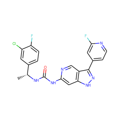 C[C@@H](NC(=O)Nc1cc2[nH]nc(-c3ccnc(F)c3)c2cn1)c1ccc(F)c(Cl)c1 ZINC000205430533