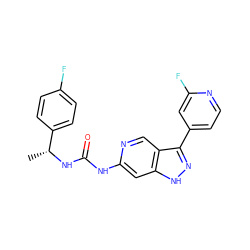 C[C@@H](NC(=O)Nc1cc2[nH]nc(-c3ccnc(F)c3)c2cn1)c1ccc(F)cc1 ZINC000261158718