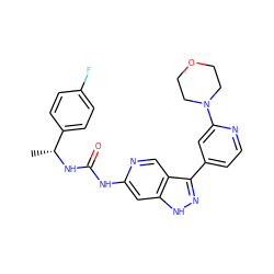 C[C@@H](NC(=O)Nc1cc2[nH]nc(-c3ccnc(N4CCOCC4)c3)c2cn1)c1ccc(F)cc1 ZINC000219748401