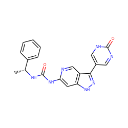 C[C@@H](NC(=O)Nc1cc2[nH]nc(-c3cnc(=O)[nH]c3)c2cn1)c1ccccc1 ZINC000261158107