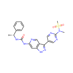 C[C@@H](NC(=O)Nc1cc2[nH]nc(-c3cnc(N(C)S(C)(=O)=O)nc3)c2cn1)c1ccccc1 ZINC000261144493