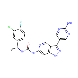 C[C@@H](NC(=O)Nc1cc2[nH]nc(-c3cnc(N)nc3)c2cn1)c1ccc(F)c(Cl)c1 ZINC000205428652