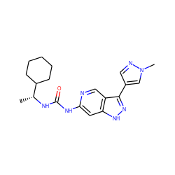 C[C@@H](NC(=O)Nc1cc2[nH]nc(-c3cnn(C)c3)c2cn1)C1CCCCC1 ZINC000261151633