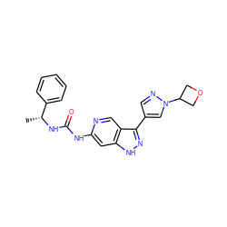 C[C@@H](NC(=O)Nc1cc2[nH]nc(-c3cnn(C4COC4)c3)c2cn1)c1ccccc1 ZINC000261133300