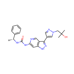 C[C@@H](NC(=O)Nc1cc2[nH]nc(-c3cnn(CC(C)(C)O)c3)c2cn1)c1ccccc1 ZINC000261138845