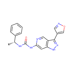 C[C@@H](NC(=O)Nc1cc2[nH]nc(-c3cnoc3)c2cn1)c1ccccc1 ZINC000261072046