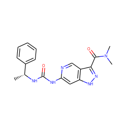 C[C@@H](NC(=O)Nc1cc2[nH]nc(C(=O)N(C)C)c2cn1)c1ccccc1 ZINC000219745099