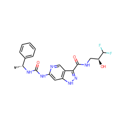 C[C@@H](NC(=O)Nc1cc2[nH]nc(C(=O)NC[C@H](O)C(F)F)c2cn1)c1ccccc1 ZINC000219749377