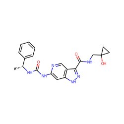 C[C@@H](NC(=O)Nc1cc2[nH]nc(C(=O)NCC3(O)CC3)c2cn1)c1ccccc1 ZINC000261072035