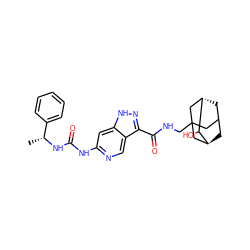 C[C@@H](NC(=O)Nc1cc2[nH]nc(C(=O)NCC34CC5C[C@@H](C3)C(O)[C@@H](C5)C4)c2cn1)c1ccccc1 ZINC000261083073