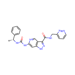 C[C@@H](NC(=O)Nc1cc2[nH]nc(C(=O)NCc3cccnn3)c2cn1)c1ccccc1 ZINC000261159250