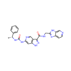 C[C@@H](NC(=O)Nc1cc2[nH]nc(C(=O)NCc3nc4ccncc4[nH]3)c2cn1)c1ccccc1 ZINC000261087669