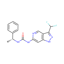 C[C@@H](NC(=O)Nc1cc2[nH]nc(C(F)F)c2cn1)c1ccccc1 ZINC000261098271