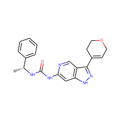 C[C@@H](NC(=O)Nc1cc2[nH]nc(C3=CCOCC3)c2cn1)c1ccccc1 ZINC000205440314