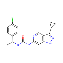 C[C@@H](NC(=O)Nc1cc2[nH]nc(C3CC3)c2cn1)c1ccc(Cl)cc1 ZINC000261176330