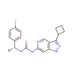 C[C@@H](NC(=O)Nc1cc2[nH]nc(C3CCC3)c2cn1)c1ccc(Cl)cc1 ZINC000261150515