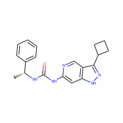 C[C@@H](NC(=O)Nc1cc2[nH]nc(C3CCC3)c2cn1)c1ccccc1 ZINC000261145806