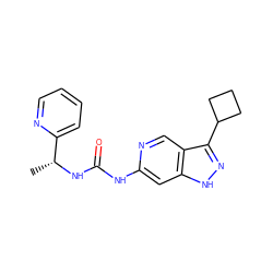 C[C@@H](NC(=O)Nc1cc2[nH]nc(C3CCC3)c2cn1)c1ccccn1 ZINC000261145857