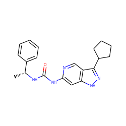 C[C@@H](NC(=O)Nc1cc2[nH]nc(C3CCCC3)c2cn1)c1ccccc1 ZINC000261178312