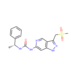 C[C@@H](NC(=O)Nc1cc2[nH]nc(CS(C)(=O)=O)c2cn1)c1ccccc1 ZINC000261101706